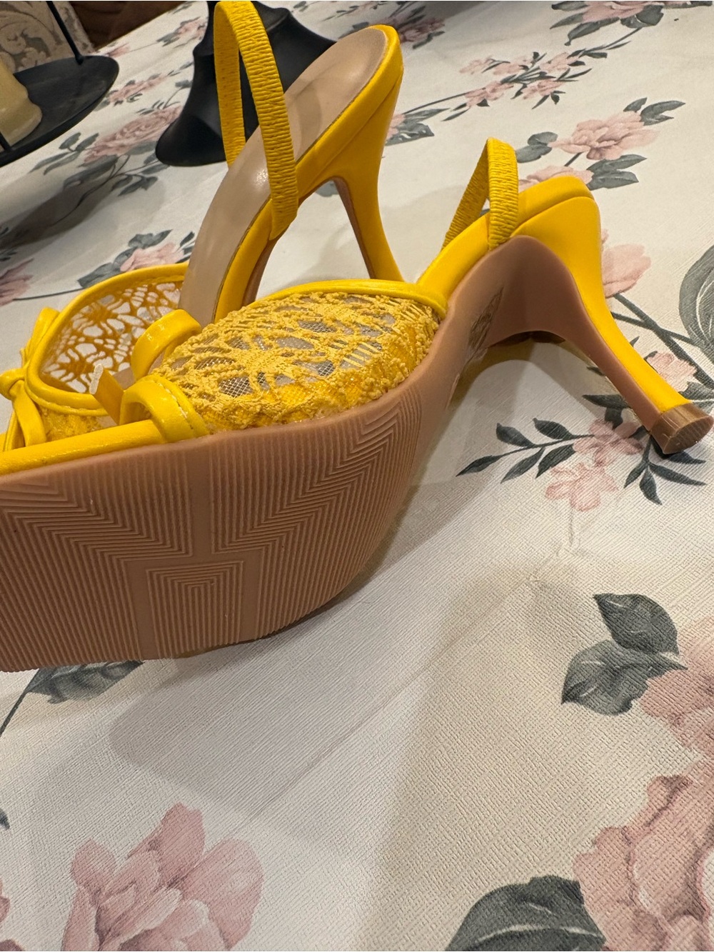 SHEIN Bright Yellow Lace Bow Slingback Heels - Picture 2 of 4